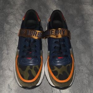 Burberry Men's Blue and Orange Camouflage Sneakers